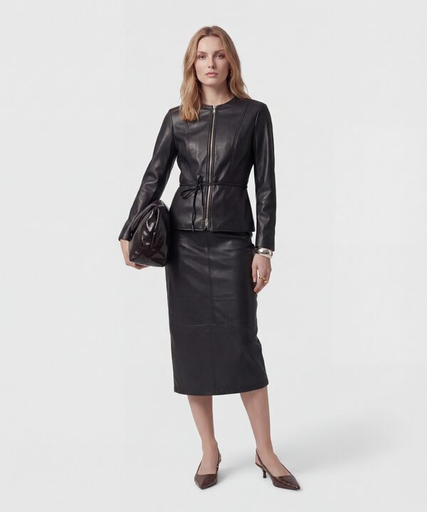 Falda Midi En Efecto Cuero