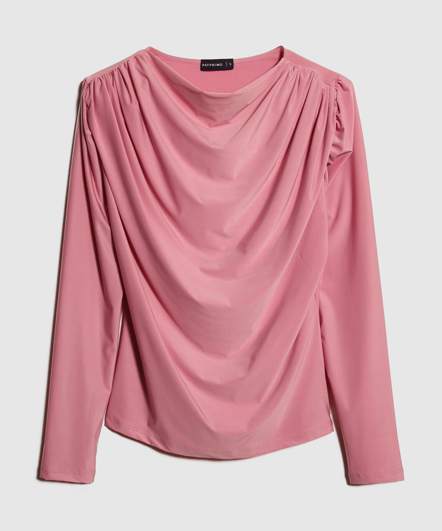 Camiseta Unicolor Drapeada Manga Larga