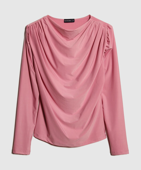 Camiseta Unicolor Drapeada Manga Larga