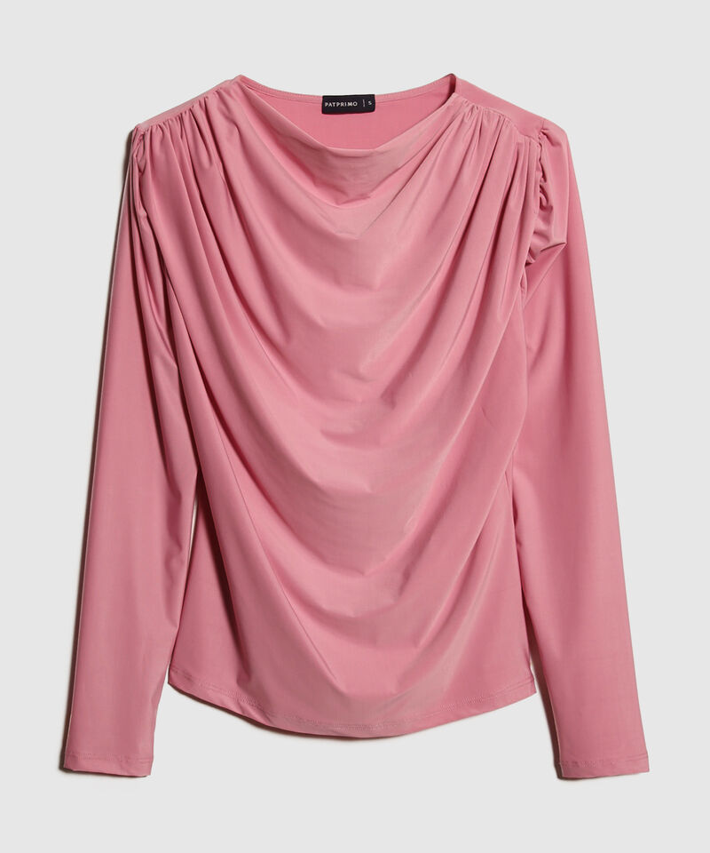 Camiseta Unicolor Drapeada Manga Larga