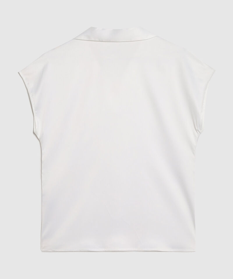 Blusa Unicolor De Cuello Camisero En V Para Mujer