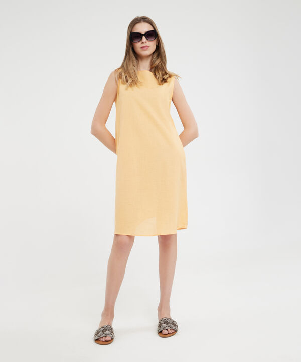 Vestido Unicolor Manga Sisa Con Bolsillos Laterales image number null