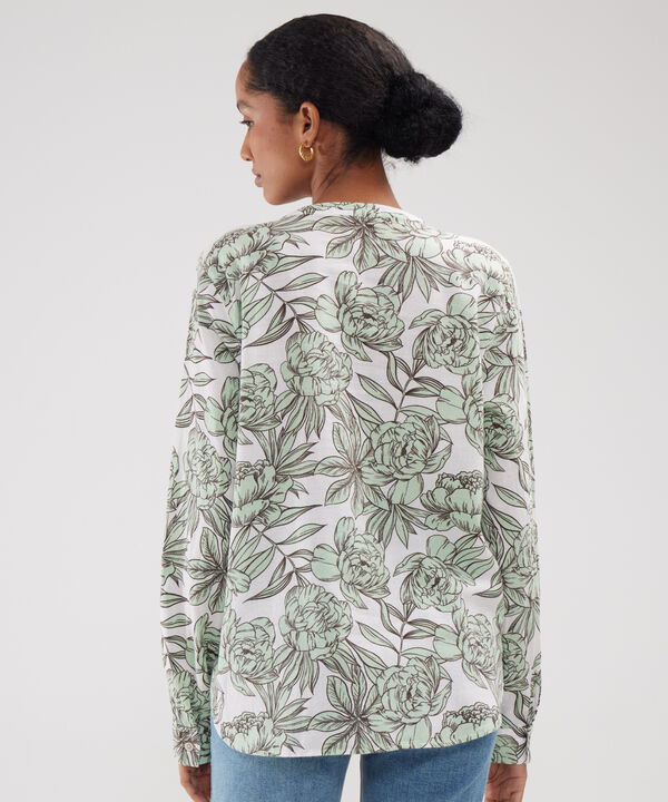 Blusa Manga Larga Estampada En Lino