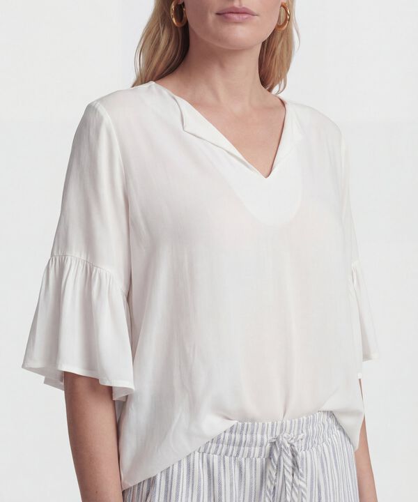 Blusa Cuello En V Con Manga Volante Mujer