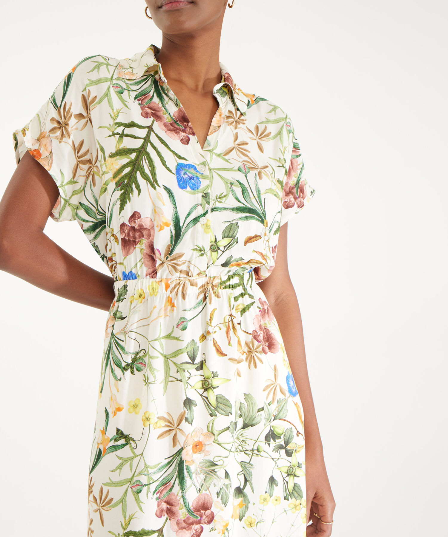 Vestido Camisero Estampado Manga Corta Rodada