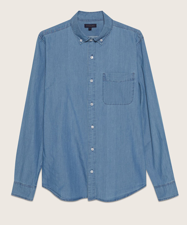 Camisa Con Bolsillo Bicelado Tono Azul Medio