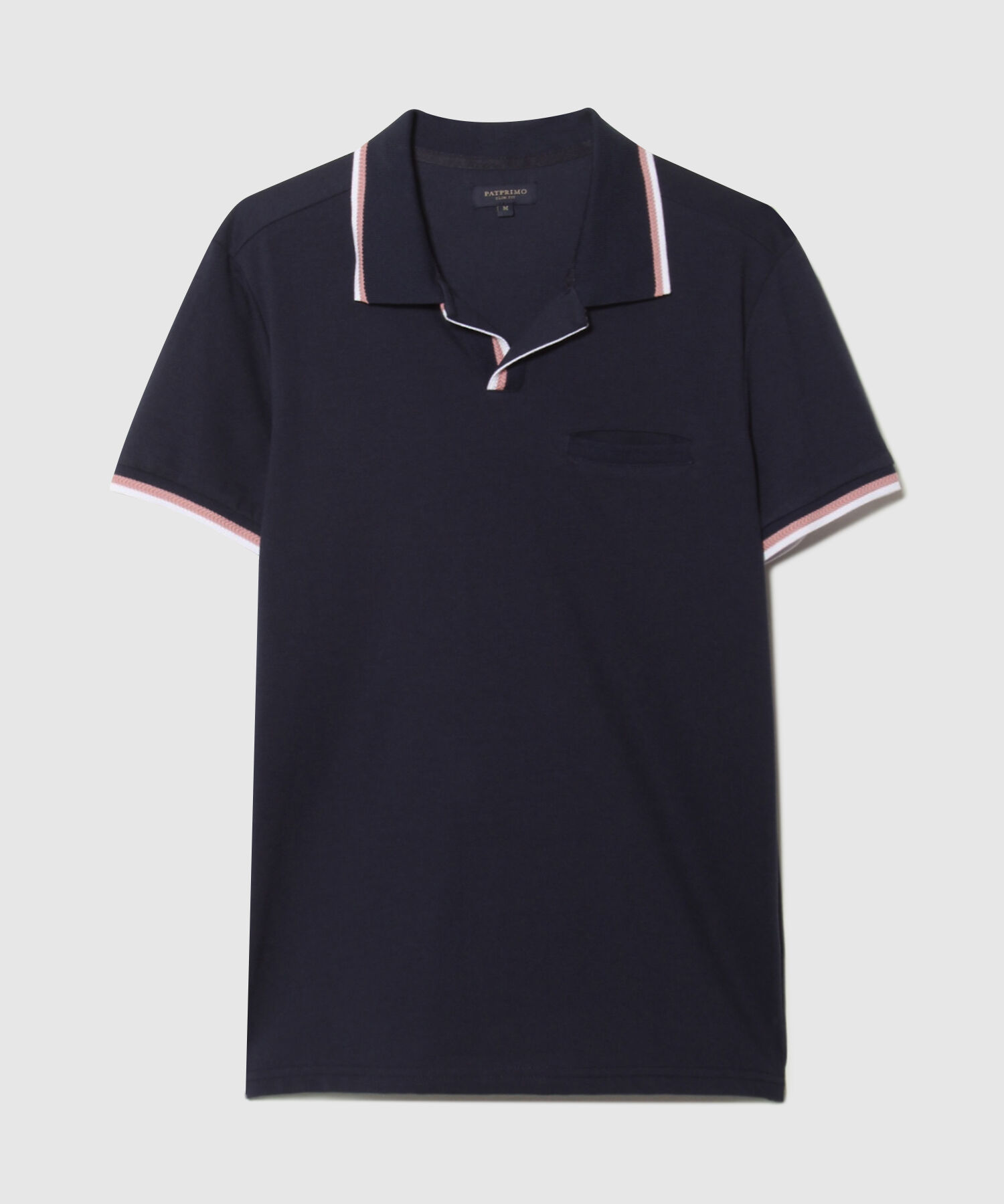 Polo Unicolor Con Pechera Abierta, Cuello, Ribete Y Puños Tejidos. Silueta Slim Fit. Campiello Linea Moda