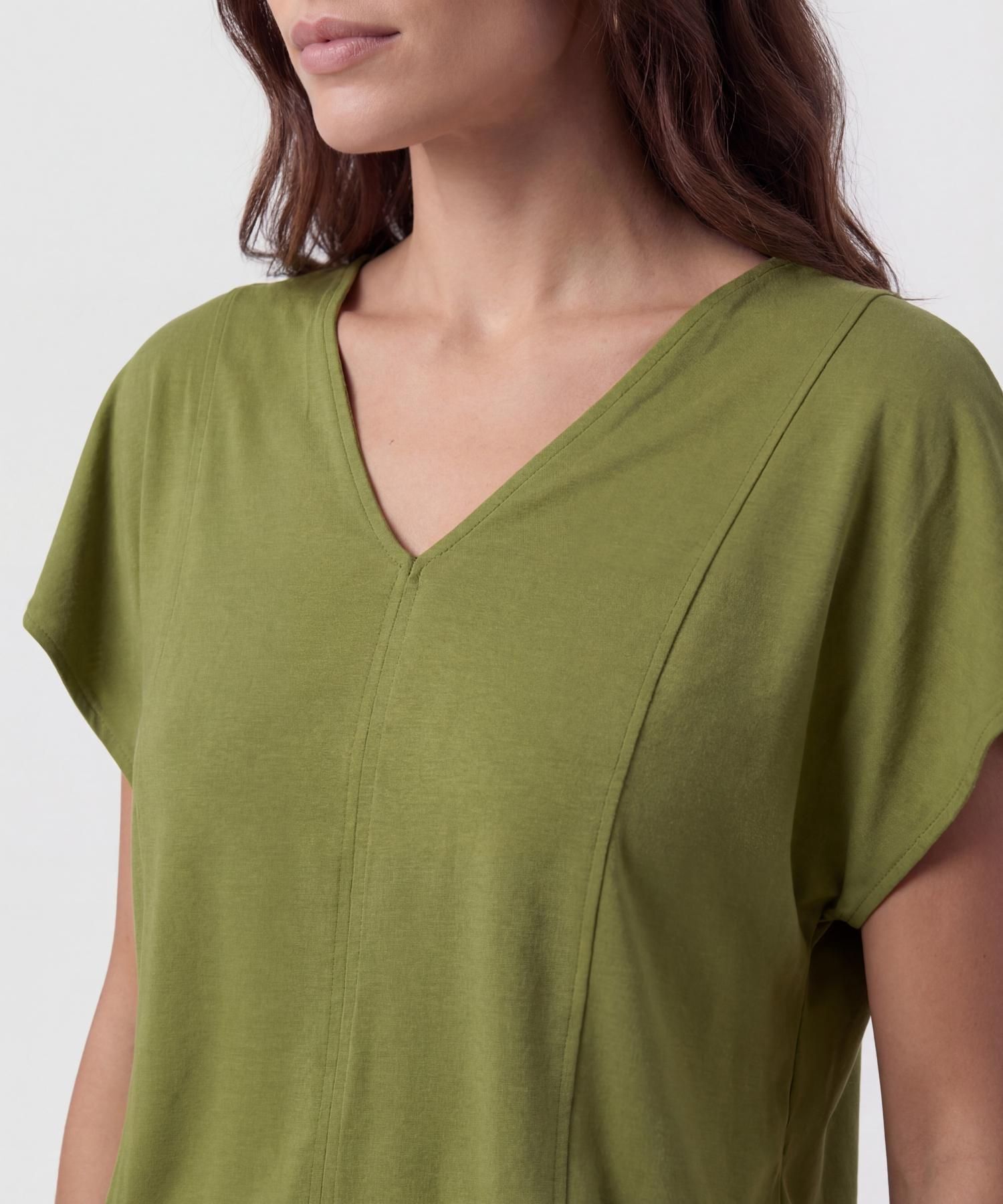 Camiseta Cuello En V Con Costuras Para Mujer