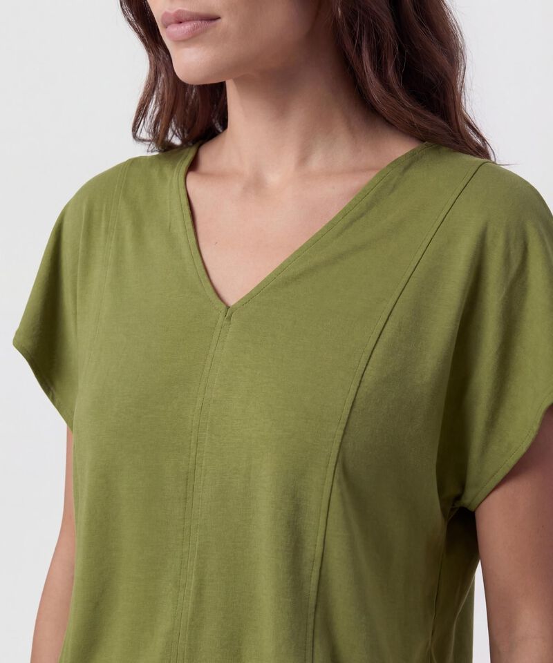 Camiseta Cuello En V Con Costuras Para Mujer