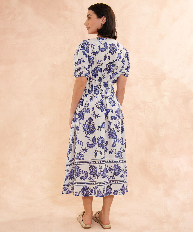 Vestido Midi Resortado En Cintura Estampado