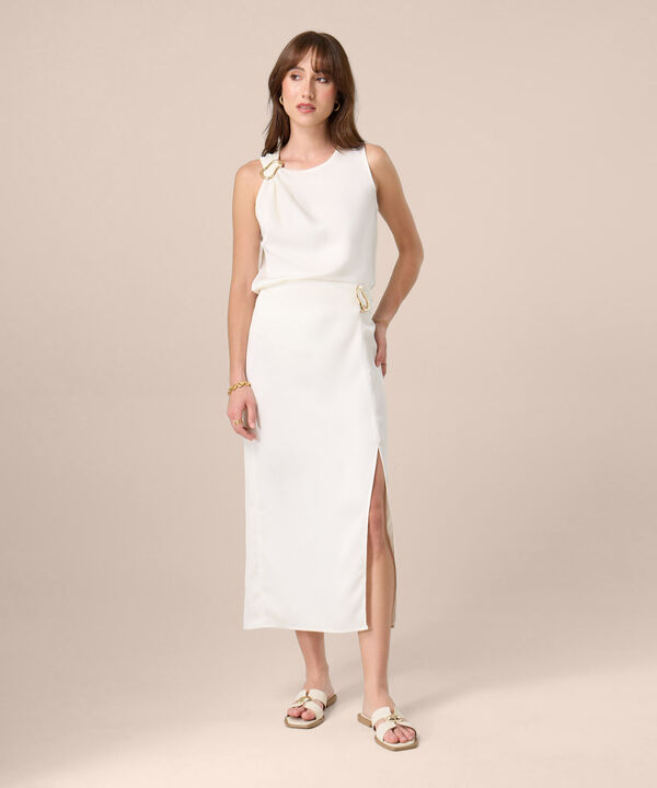 Falda Midi Unicolor Con Sesgo