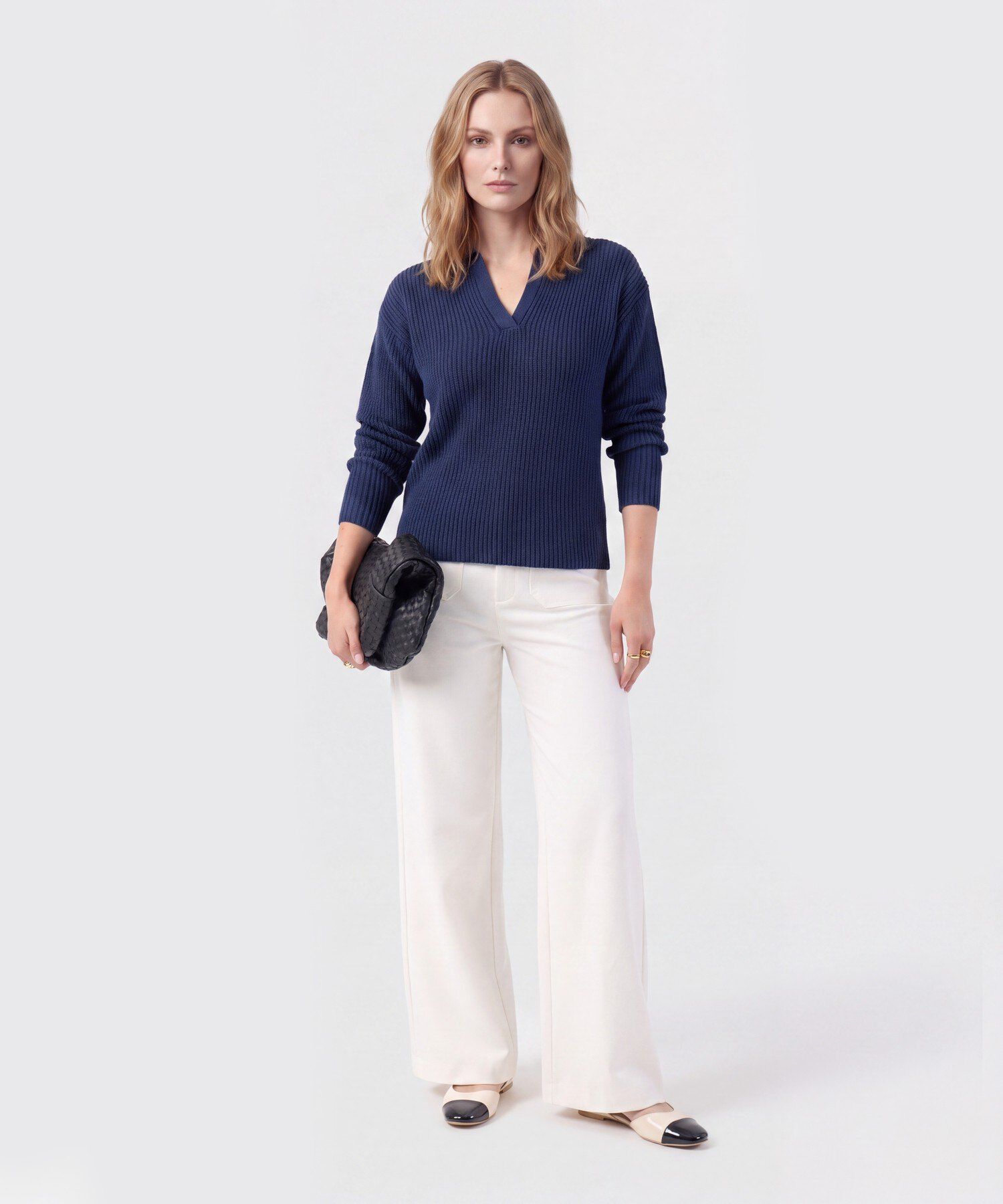 Saco Tejido Cuello Polo Con Escote En V