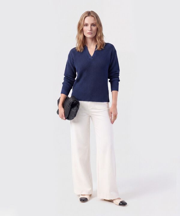 Saco Tejido Cuello Polo Con Escote En V