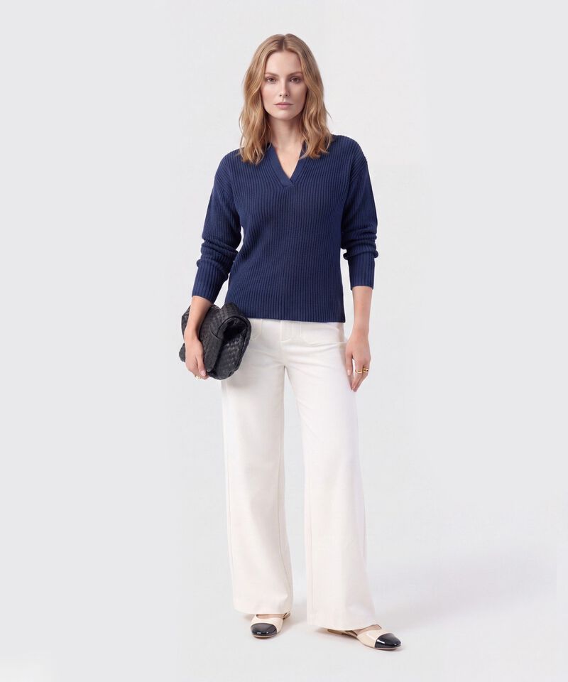 Saco Tejido Cuello Polo Con Escote En V