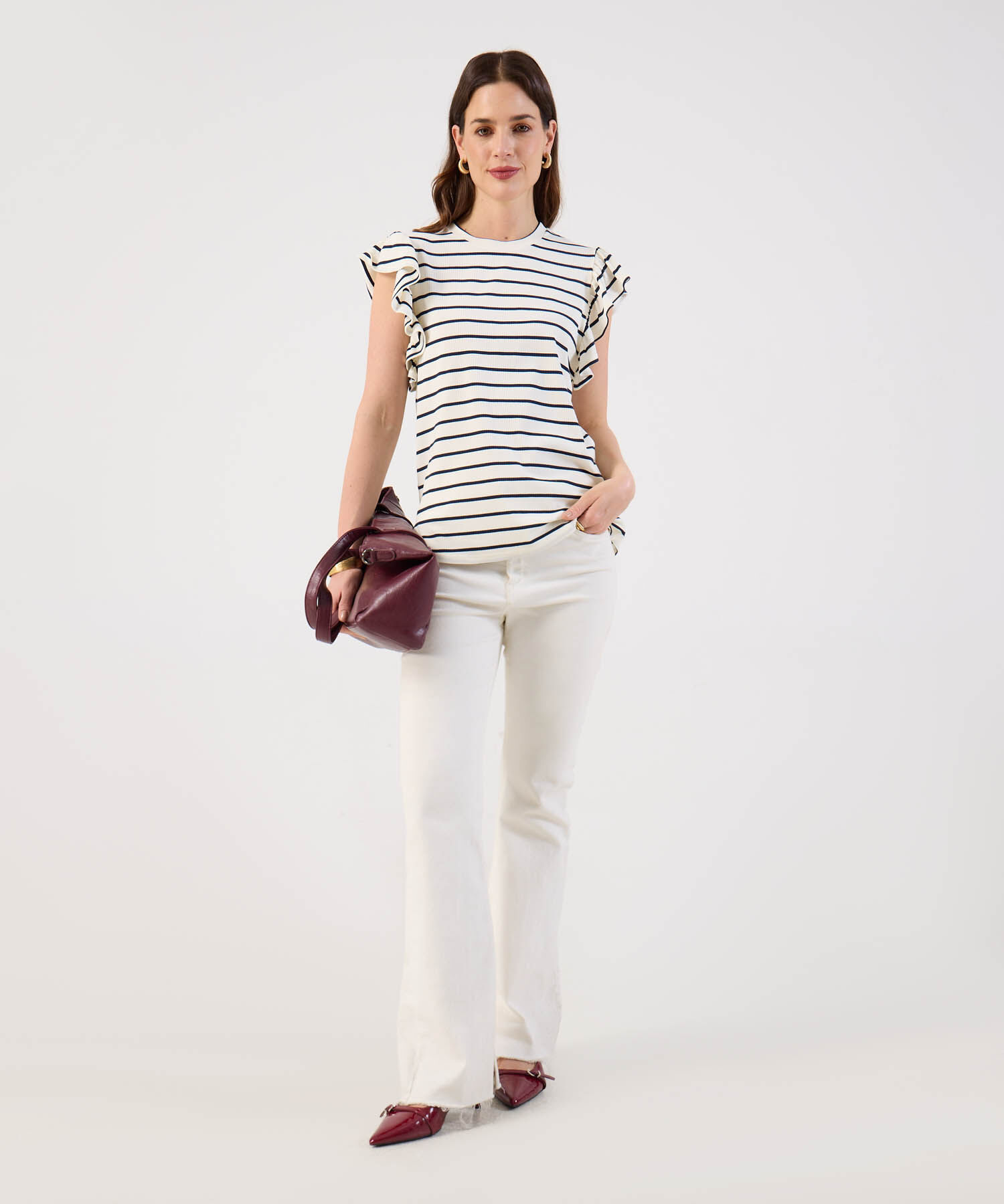 Camiseta Con Boleros En Mangas Para Mujer