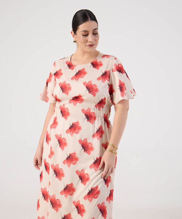 Vestido con El&aacute;stico en Cintura y Manga Mariposa Para Mujer Curvy image number null