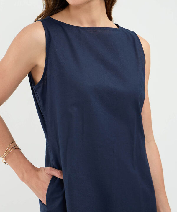 Vestido Escote Redondo en Efecto Lino image number null