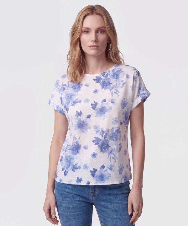Blusa De Cuello Redondo Y Manga Corta Mujer