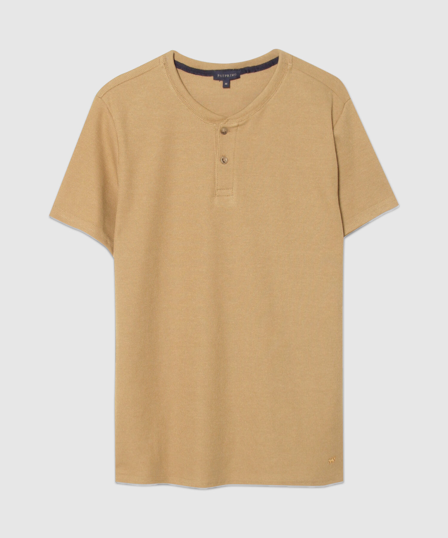 Camiseta Manga Corta Unicolor Cuello Henley