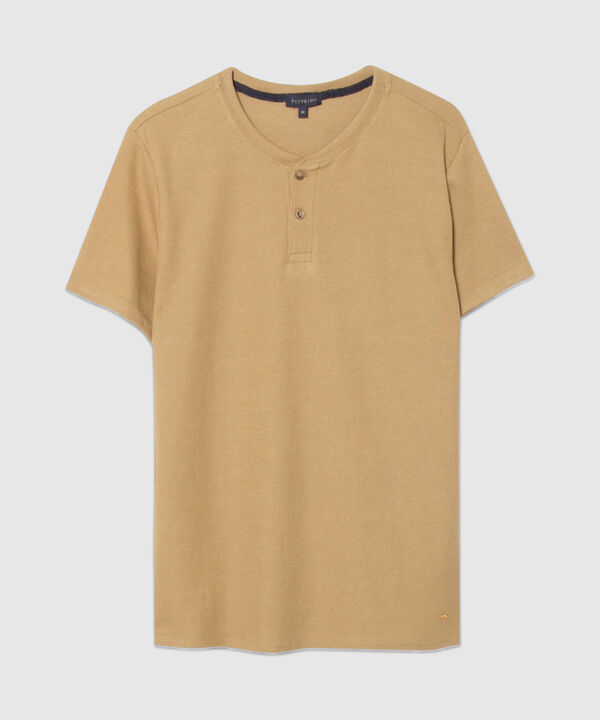Camiseta Manga Corta Unicolor Cuello Henley