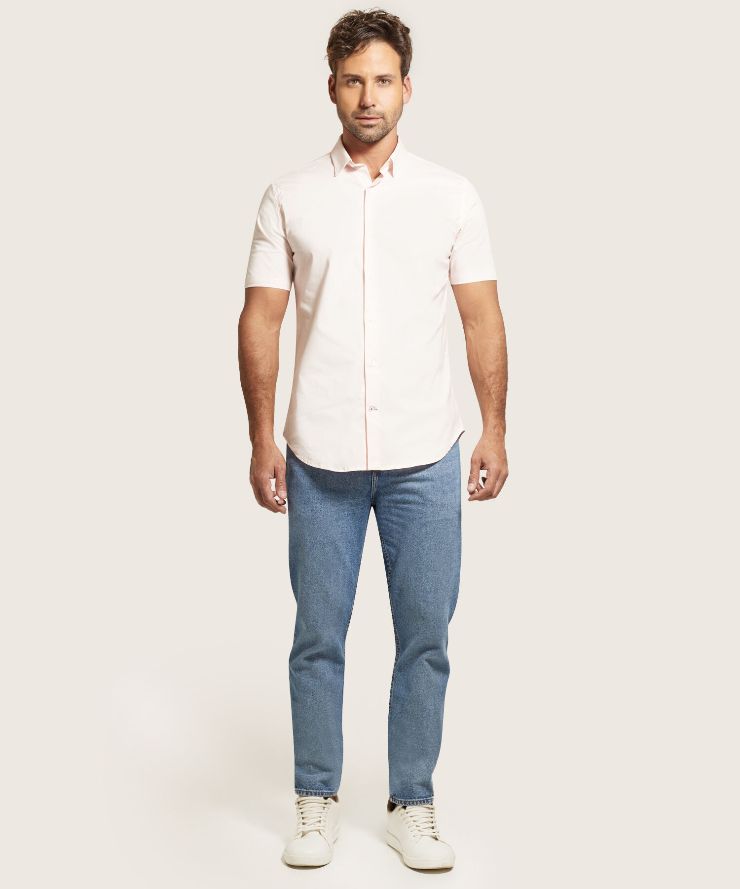 Camisa Manga Corta con Cuello Camisero Blanco