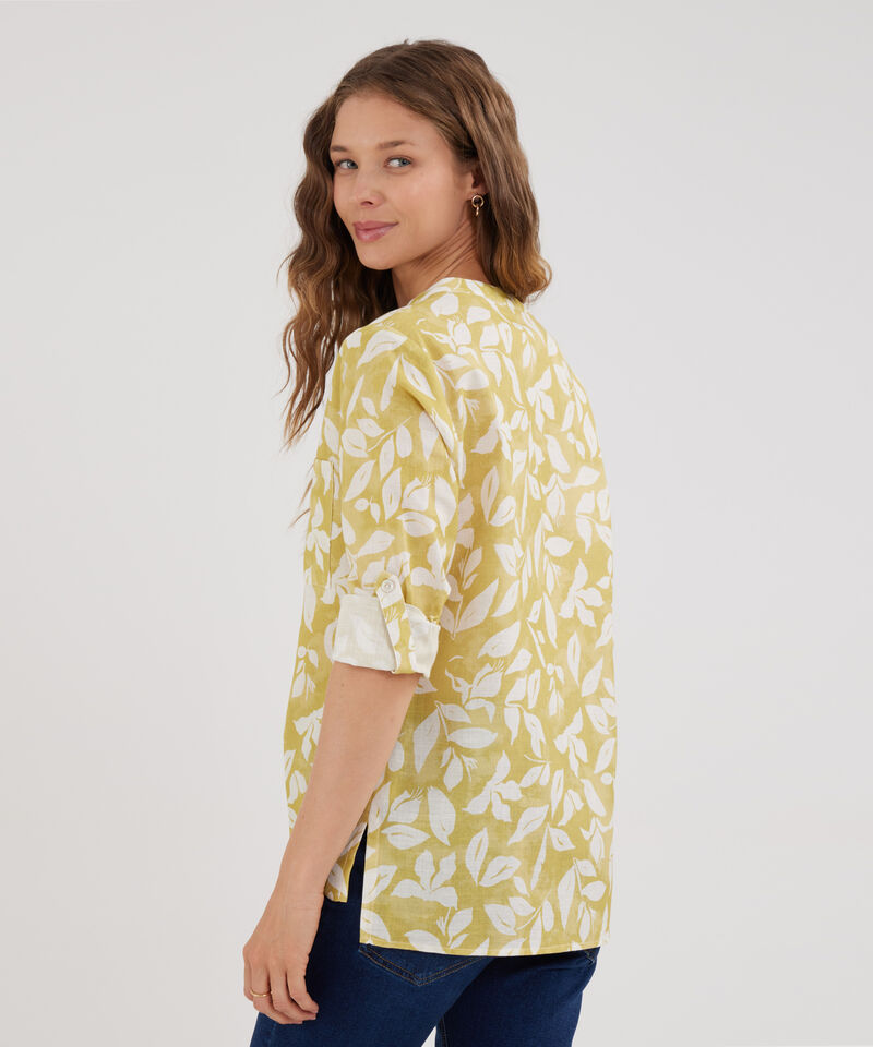 Blusa Manga Larga Estampada En Lino