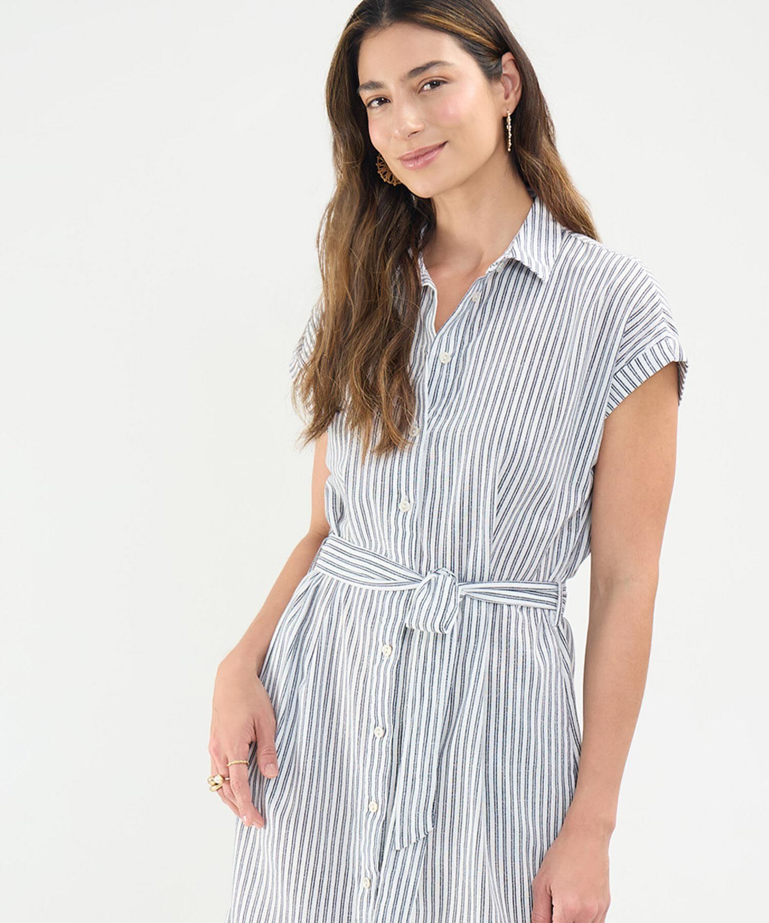 Vestido Camisero en Efecto Lino
