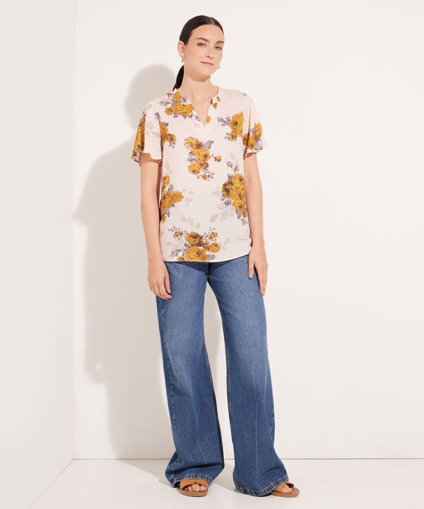 Blusa Manga Corta Estampada Cuello Neru