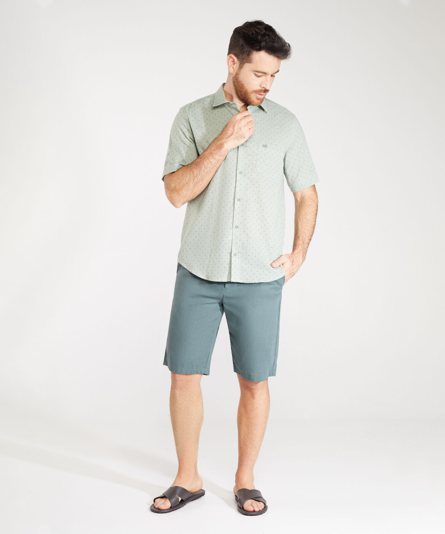 Camisa Estampada Manga Corta Con Bolsillo Y Silueta Regular Fit, Sunset Dust Línea Moda