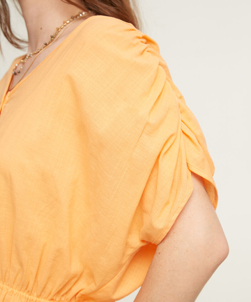 Blusa Manga Corta Con Elástico En Cintura