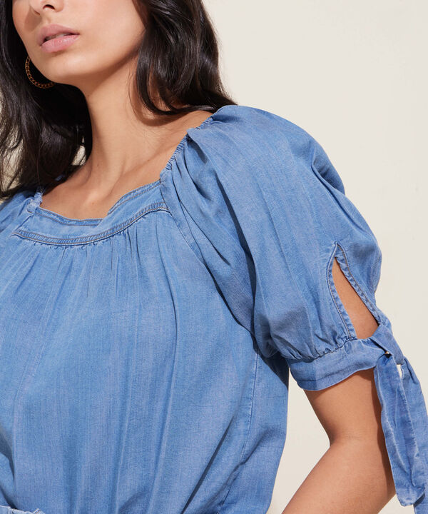 Blusa Mangas Con Fajon Para Nudo
