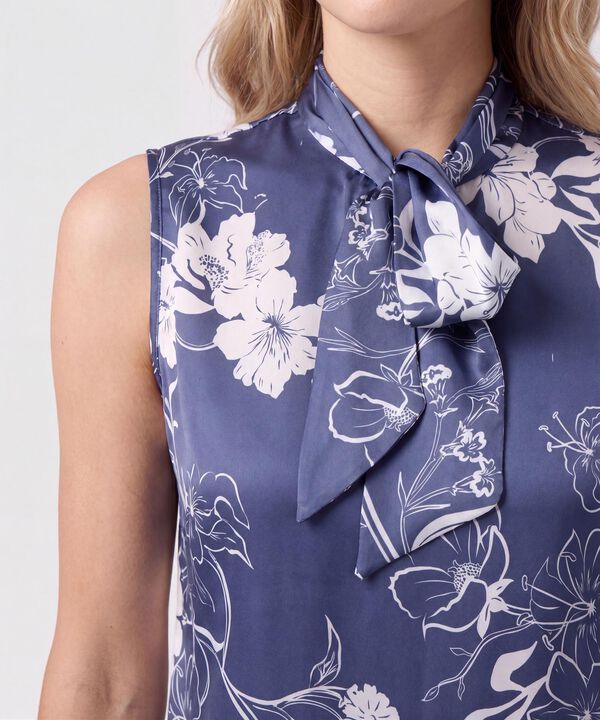 Blusa Cuello Con Lazado Estampada Para Mujer