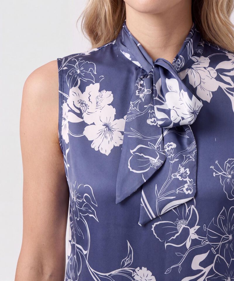 Blusa Cuello Con Lazado Estampada Para Mujer