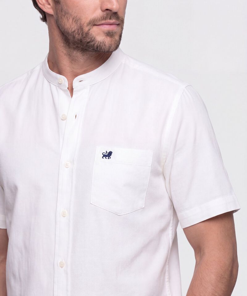 Camisa Unicolor Cuello Mao Con Bolsillo 