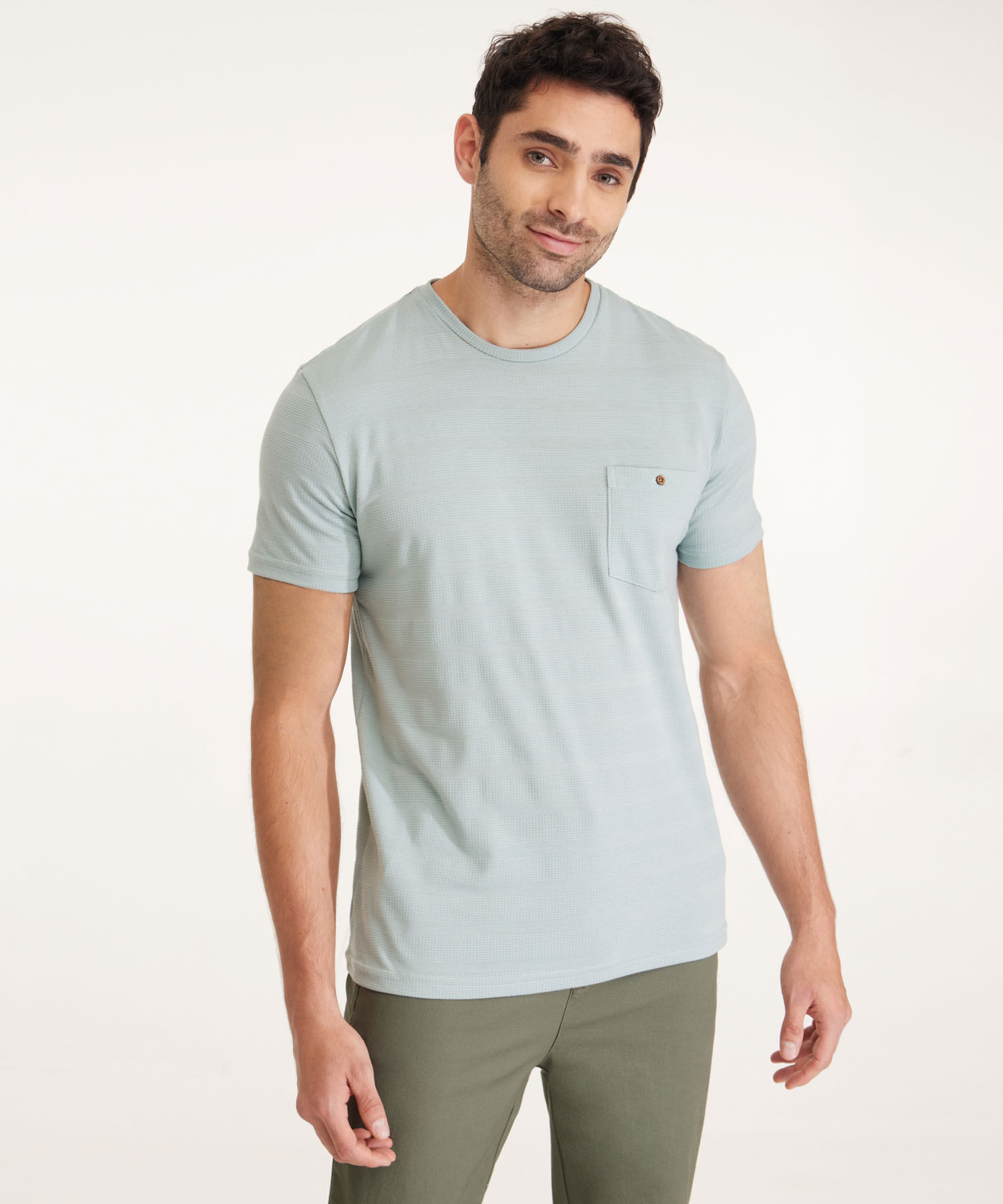 Camiseta Unicolor, Cuello Redondo Con  Bolsillo De Parche