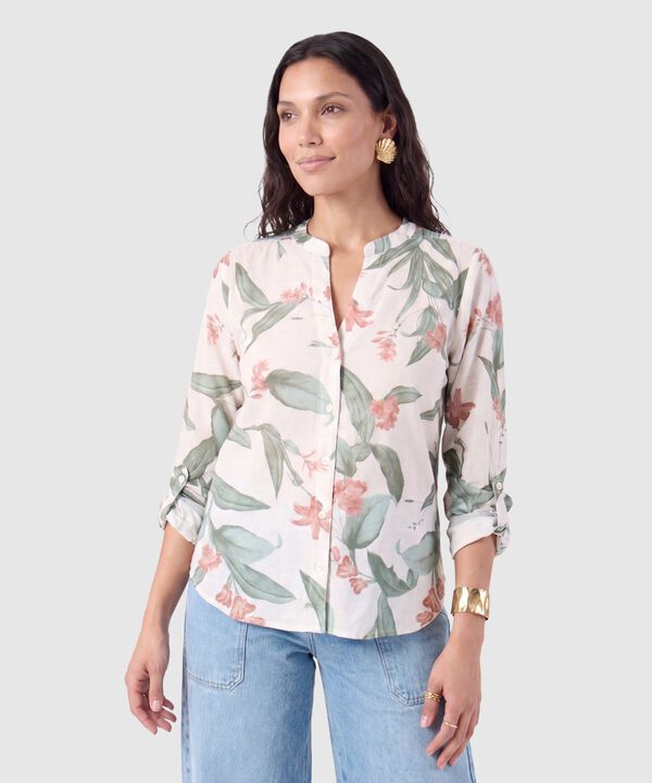 Blusa Mujer Manga 3/4 con Estampado y Cuello Mao image number null