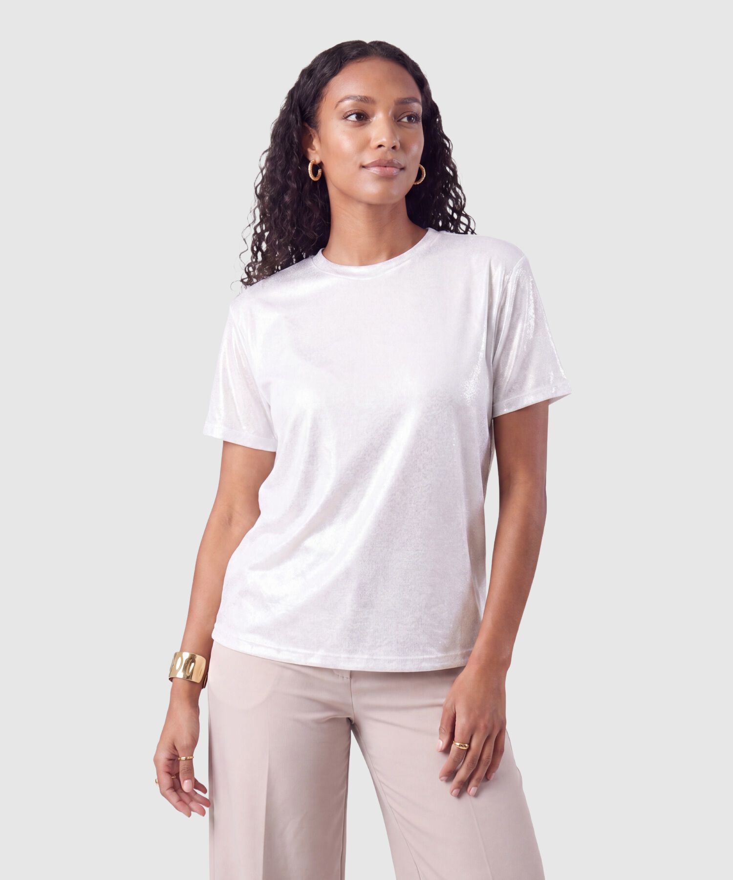 Camiseta Manga Corta Metalizada Mujer
