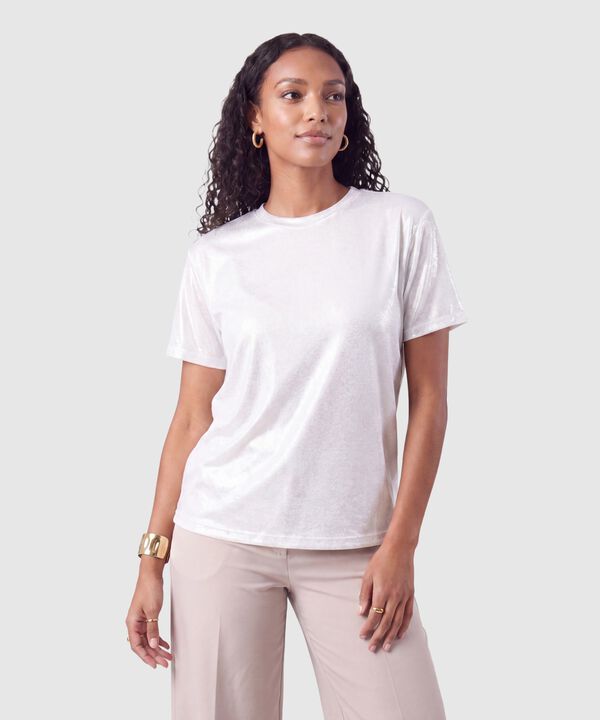 Camiseta Manga Corta Metalizada Mujer image number null