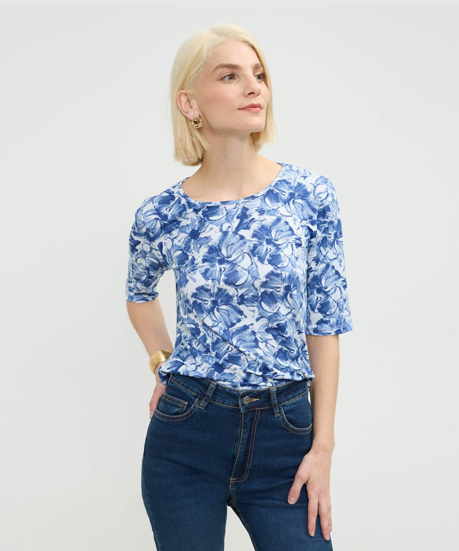 Camiseta Manga 3/4  Cuello Redondo  Estampada