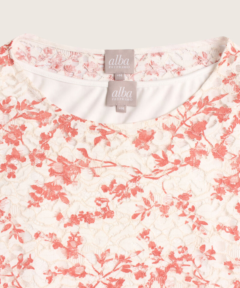 Blusa Manga Corta Al Codoen Encaje Estampada Con Top Interno