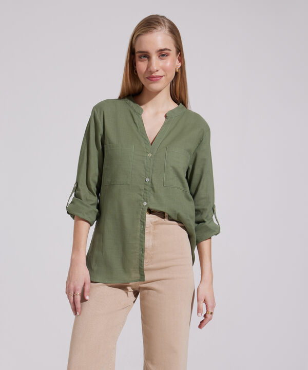 Blusa  Manga Larga Con Bolsillo Unicolor image number null
