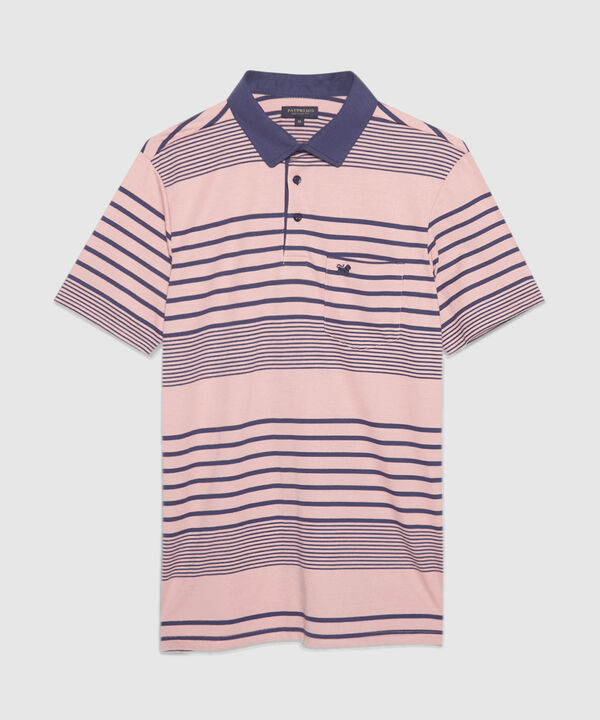 Polo Preteñida Cuello Duro Con Bolsillo, Pechera Y Banda En Contraste Unicolor, Silueta Regular Fit