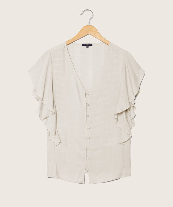 Blusa Unicolor Cuello V, Manga Corta Con Bolero Y Botonadura En Frente