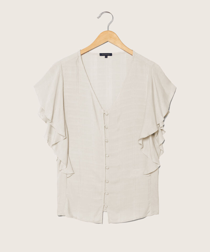Blusa Unicolor Cuello V, Manga Corta Con Bolero Y Botonadura En Frente