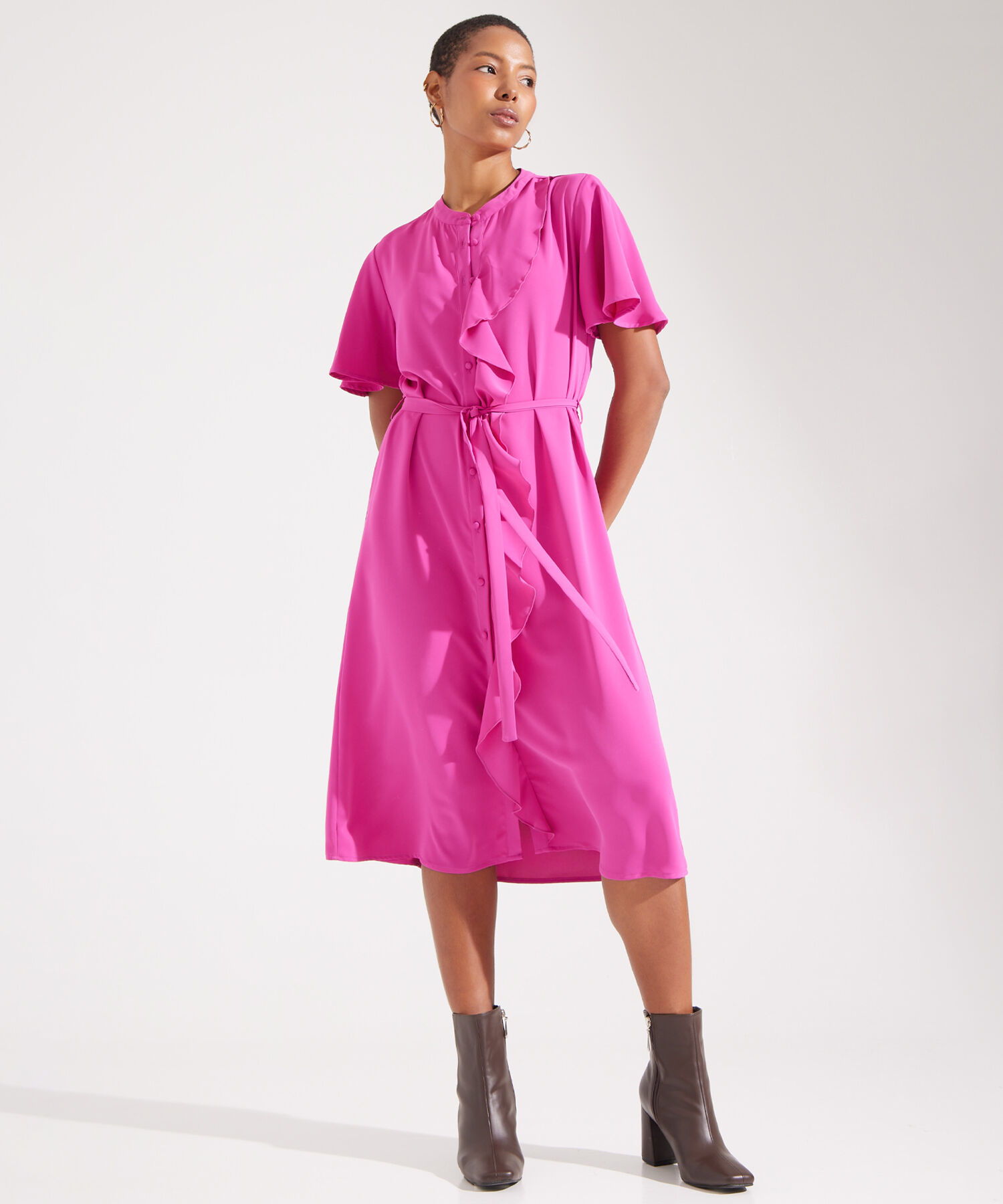 Vestido Largo Con Cuello Mao