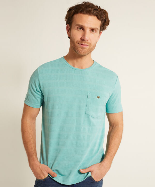 Camiseta Unicolor, Cuello Redondo Con  Bolsillo De Parche
