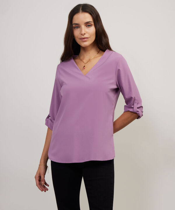 Blusa Manga 3/4 Unicolor Escote En V image number null