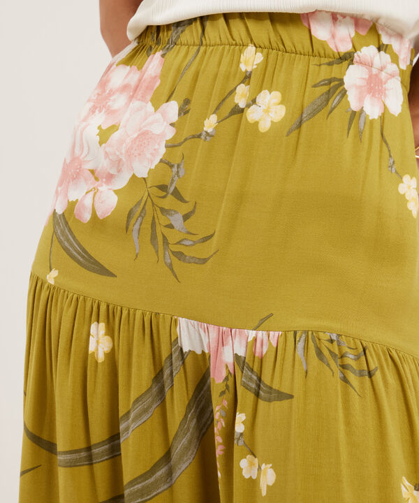 Falda Campesina Estampada Con Cintura Elástica, Trópico Floral