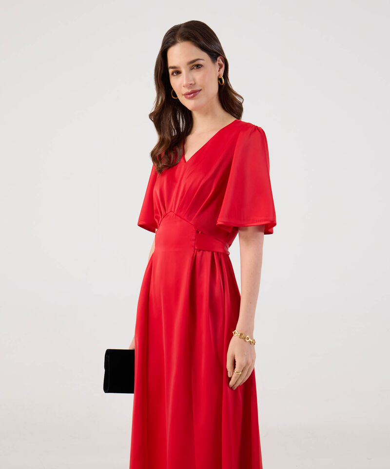 Vestido Midi Escote en V Para Mujer