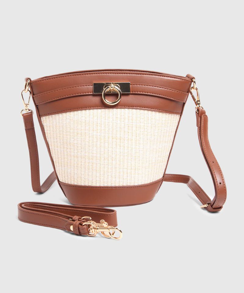 Bolso Cubo Tejido Rafia Con Asa Cruzada Mujer